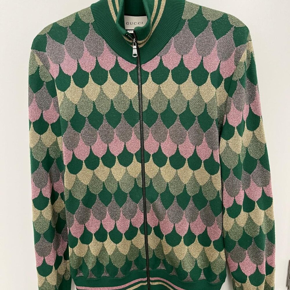 Men Gucci Green knit zip-up Jacket - Picture 2 of 5